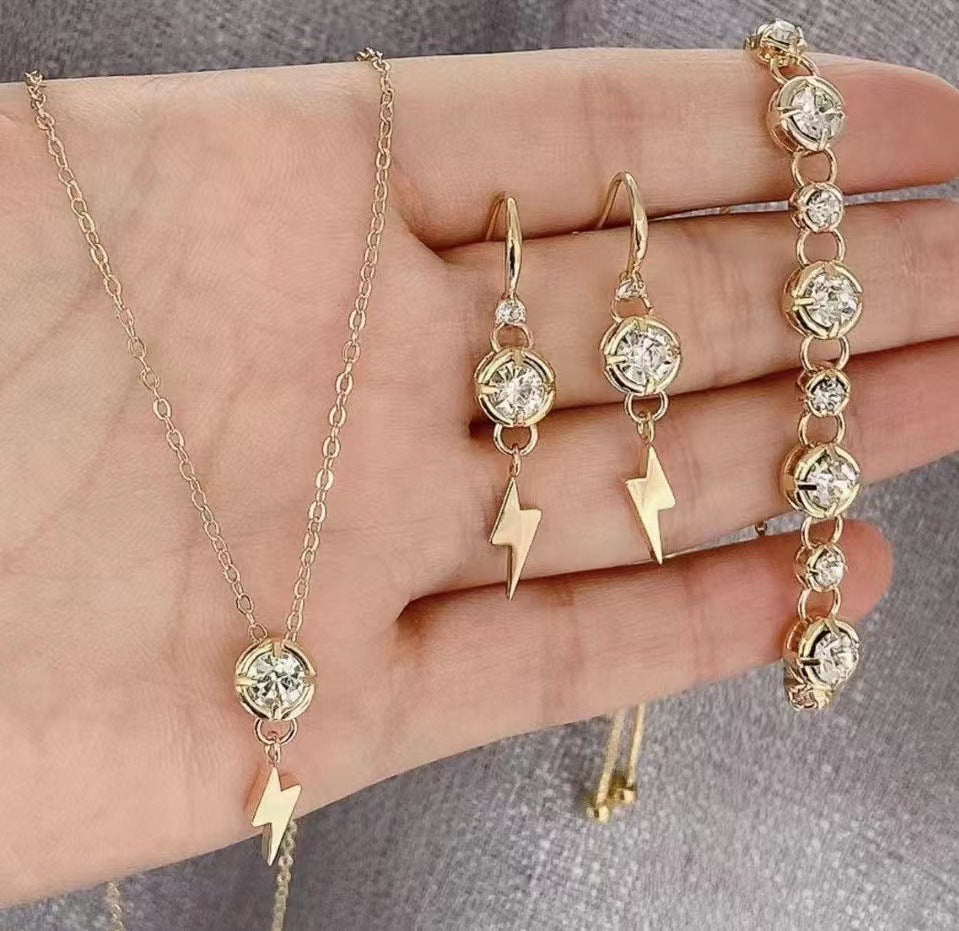 Wholesale Copper 18k Real Gold Necklace Earrings Bracelet DIY Material Jewelry Geometric Love Zircon Pendant